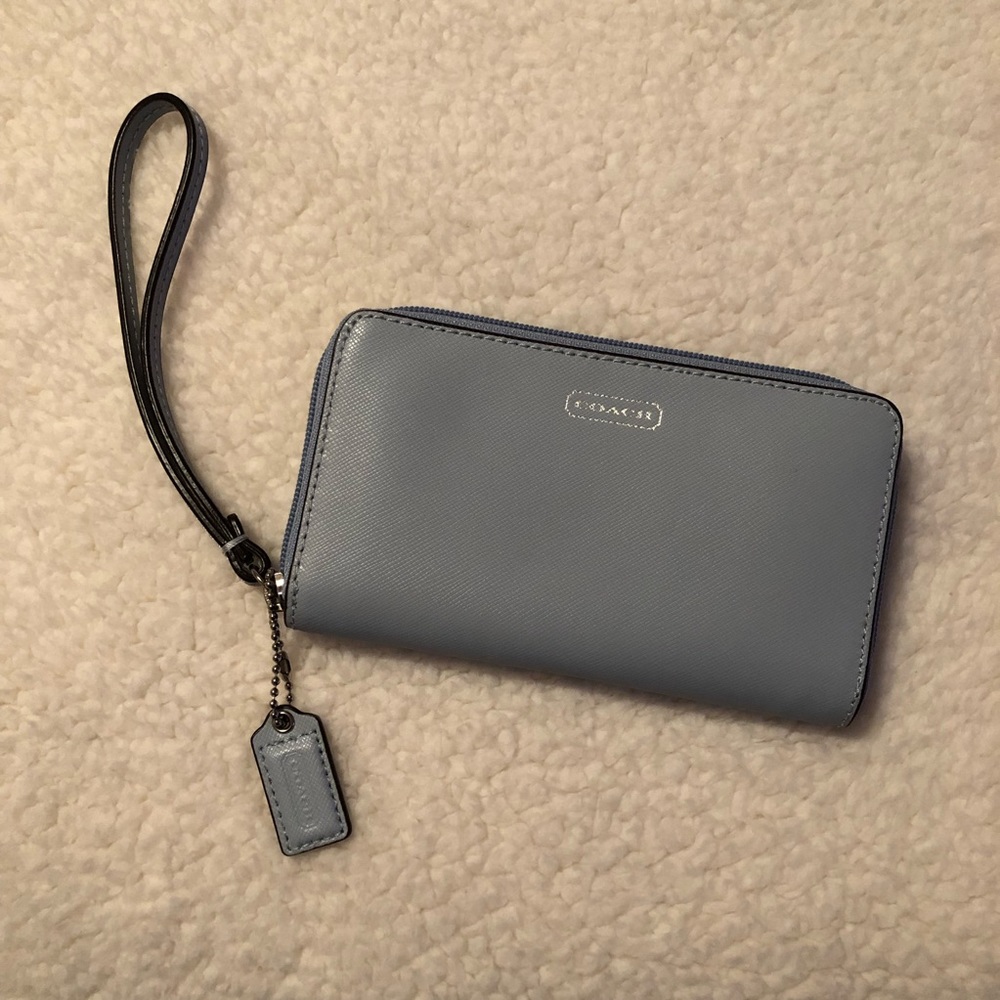 Light blue Coach wristlet or wallet